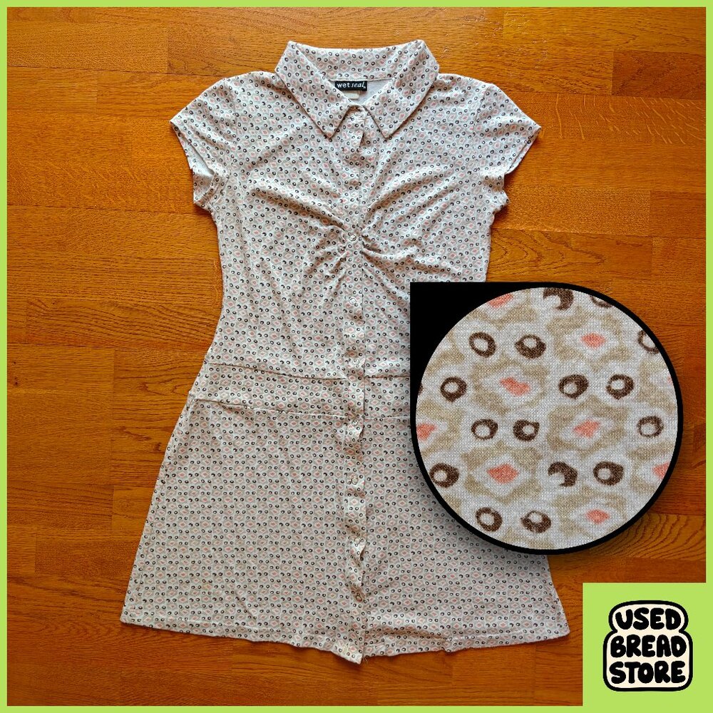 Vintage Y2K Wet Seal Drop Waist Tshirt Dress Stretch Soft Snaps Cap Sleeve Mod